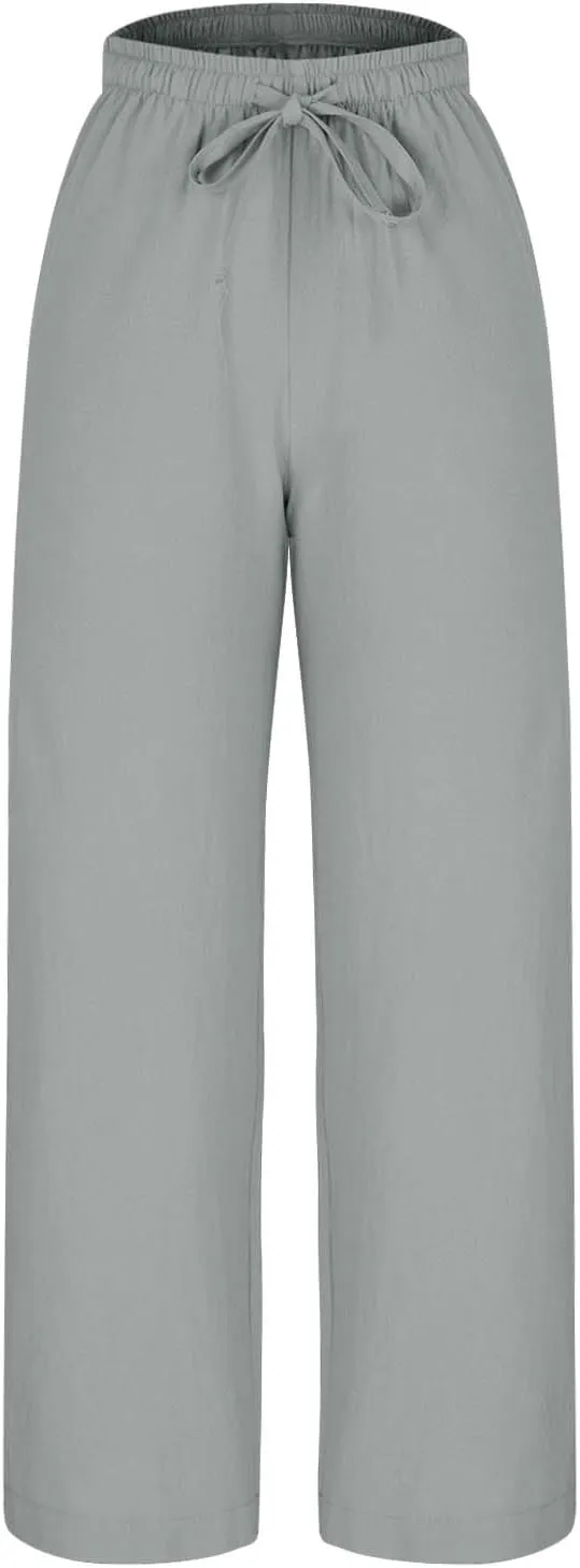 Women Wide Leg Palazzo Pants 2025 Summer Casual Loose Cotton Linen Pant Spring High Waist Flowy Beach Trousers Outfits