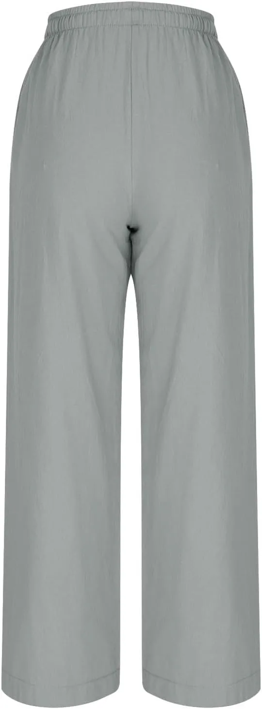 Women Wide Leg Palazzo Pants 2025 Summer Casual Loose Cotton Linen Pant Spring High Waist Flowy Beach Trousers Outfits