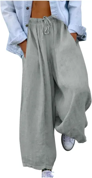 Women Wide Leg Palazzo Pants 2025 Summer Casual Loose Cotton Linen Pant Spring High Waist Flowy Beach Trousers Outfits