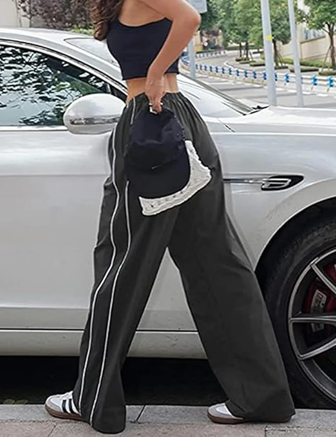 Women Y2K Baggy Pants Wide Leg Parachute Casual Sweatpants Track Pants with Pockets