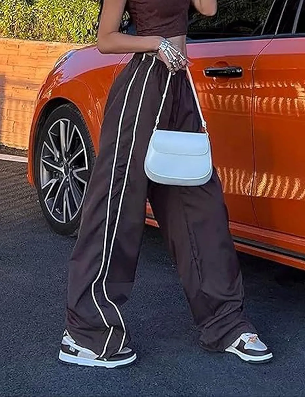 Women Y2K Baggy Pants Wide Leg Parachute Casual Sweatpants Track Pants with Pockets