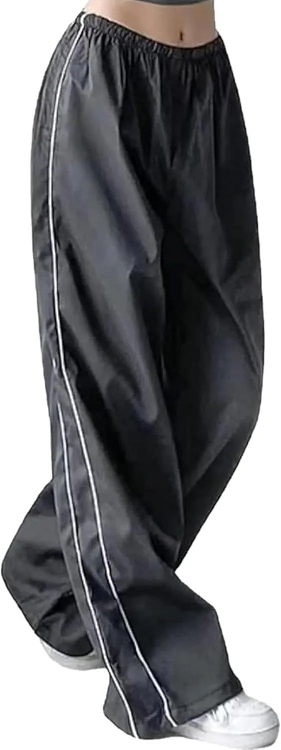 Women Y2K Baggy Pants Wide Leg Parachute Casual Sweatpants Track Pants with Pockets