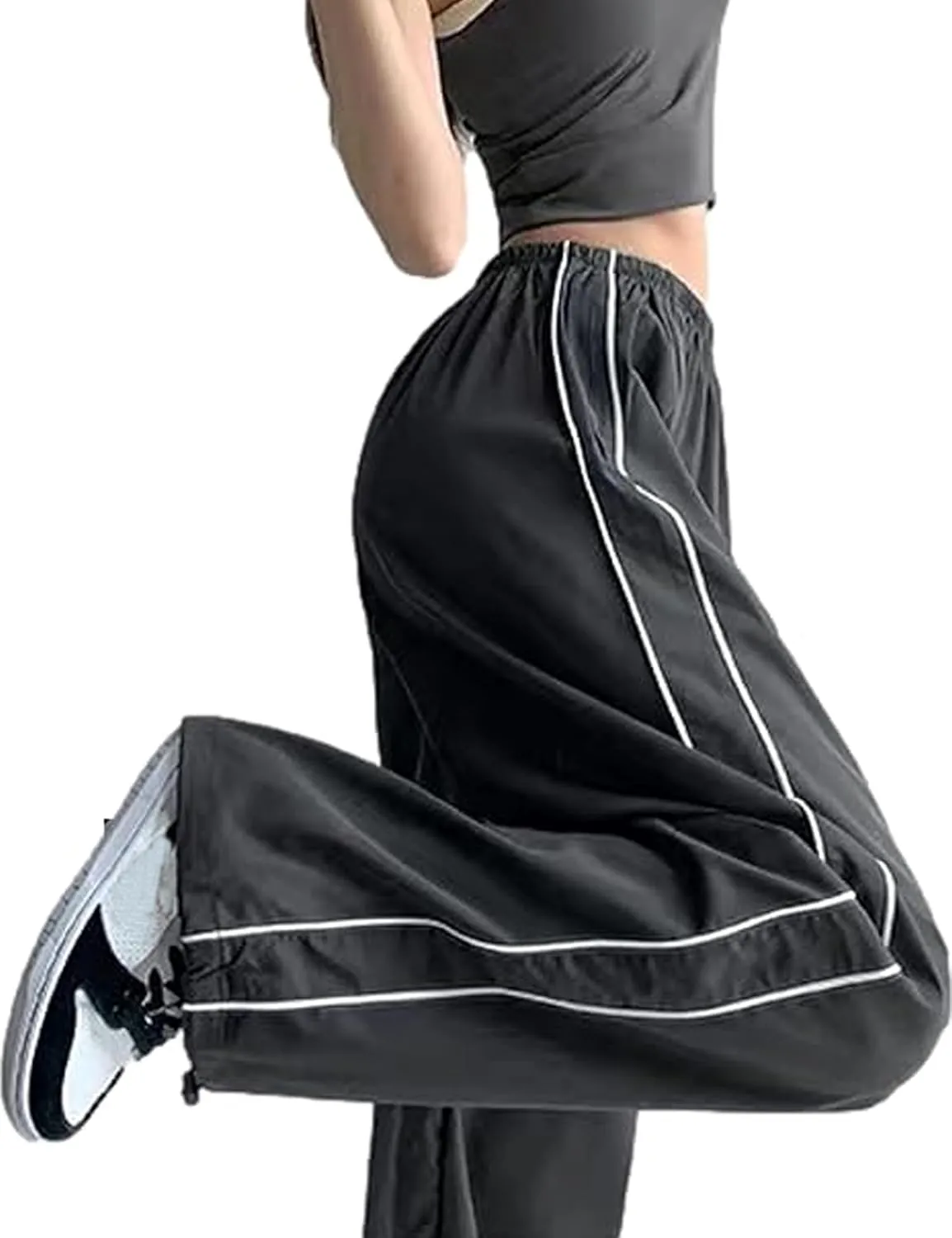 Women Y2K Baggy Pants Wide Leg Parachute Casual Sweatpants Track Pants with Pockets