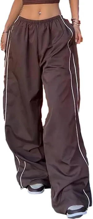 Women Y2K Baggy Pants Wide Leg Parachute Casual Sweatpants Track Pants with Pockets
