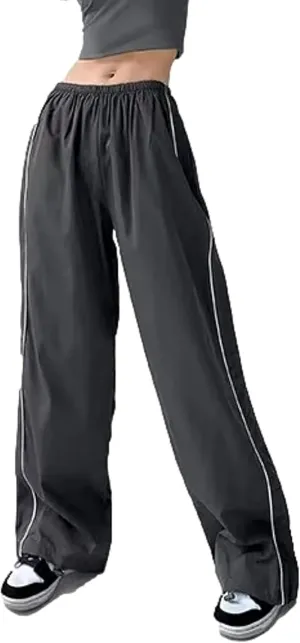Women Y2K Baggy Pants Wide Leg Parachute Casual Sweatpants Track Pants with Pockets