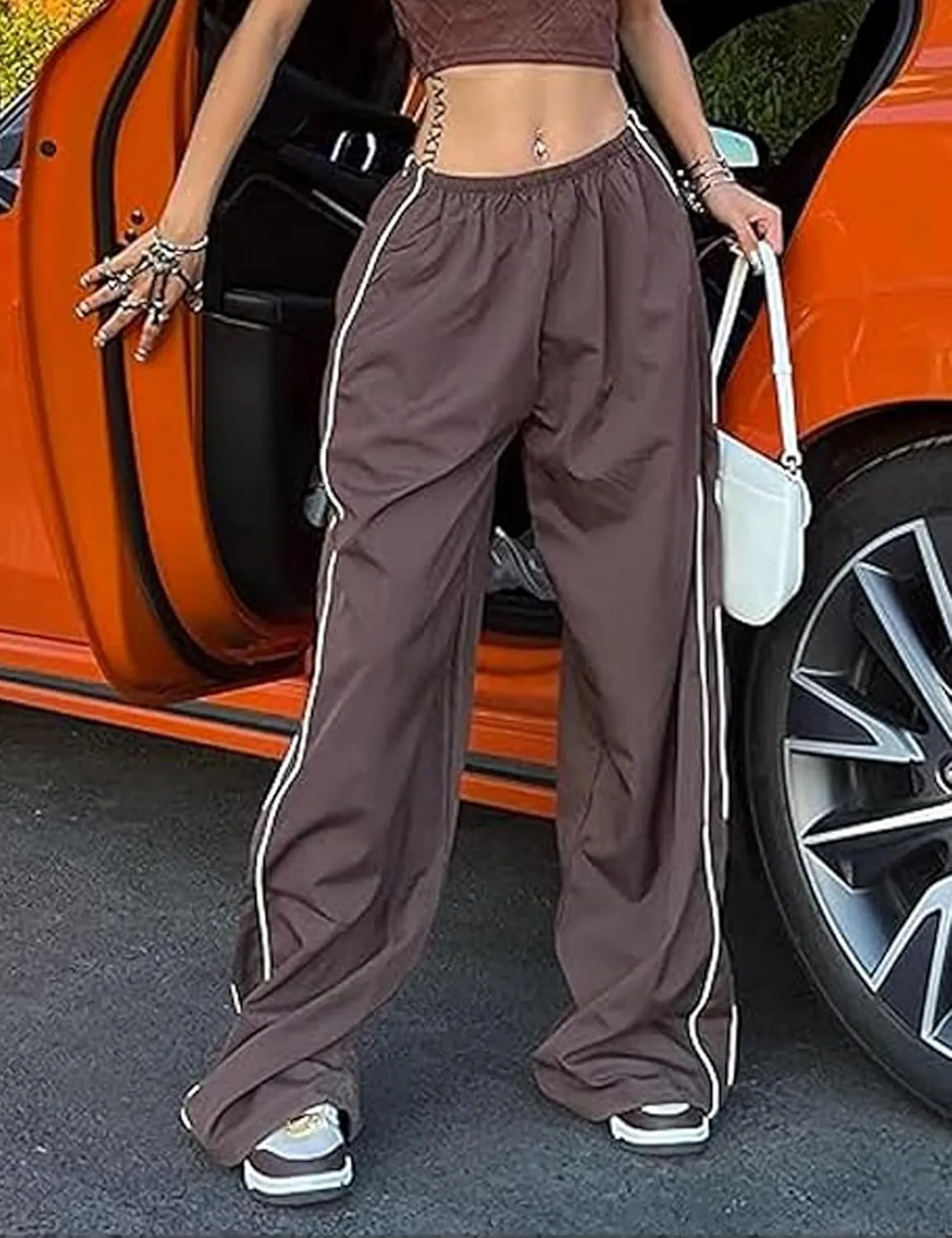 Women Y2K Baggy Pants Wide Leg Parachute Casual Sweatpants Track Pants with Pockets