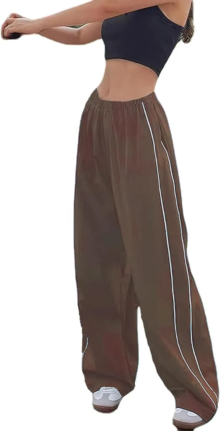 Women Y2K Baggy Pants Wide Leg Parachute Casual Sweatpants Track Pants with Pockets