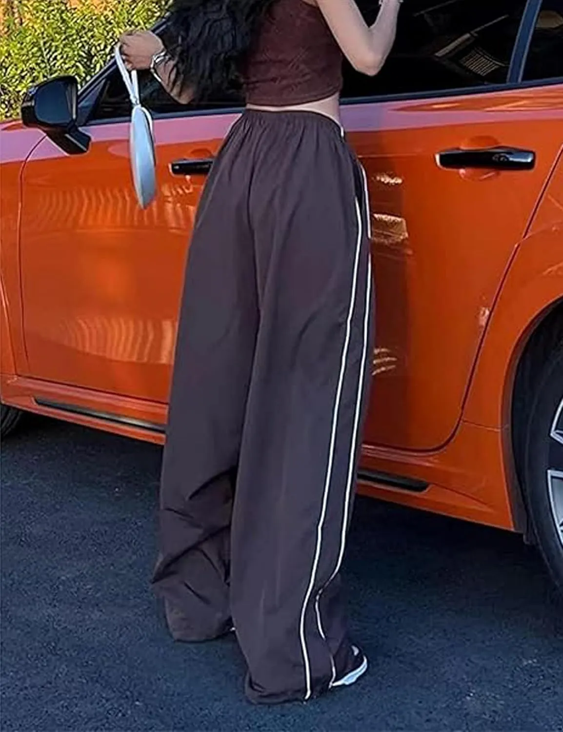 Women Y2K Baggy Pants Wide Leg Parachute Casual Sweatpants Track Pants with Pockets