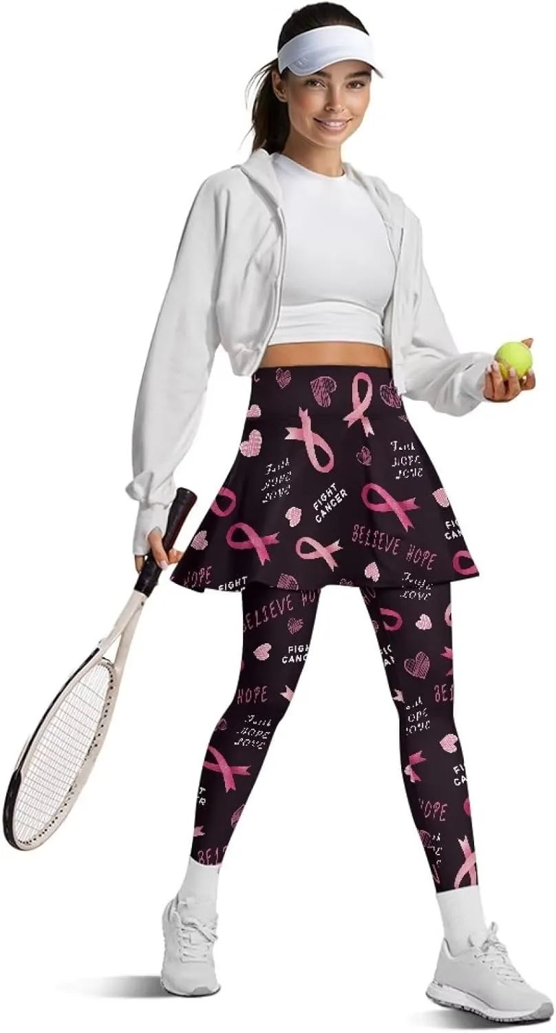 Women Yoga Legging with Skirt High Waisted Slim Full-Length Running Workout Skirted Yoga Pants with Pockets XS-3XL