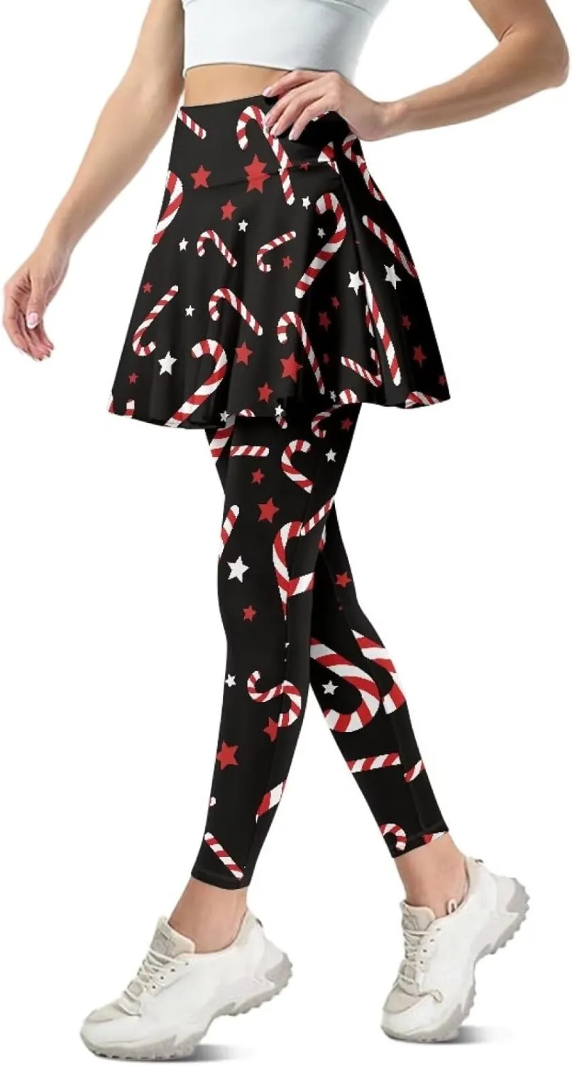 Women Yoga Legging with Skirt High Waisted Slim Full-Length Running Workout Skirted Yoga Pants with Pockets XS-3XL