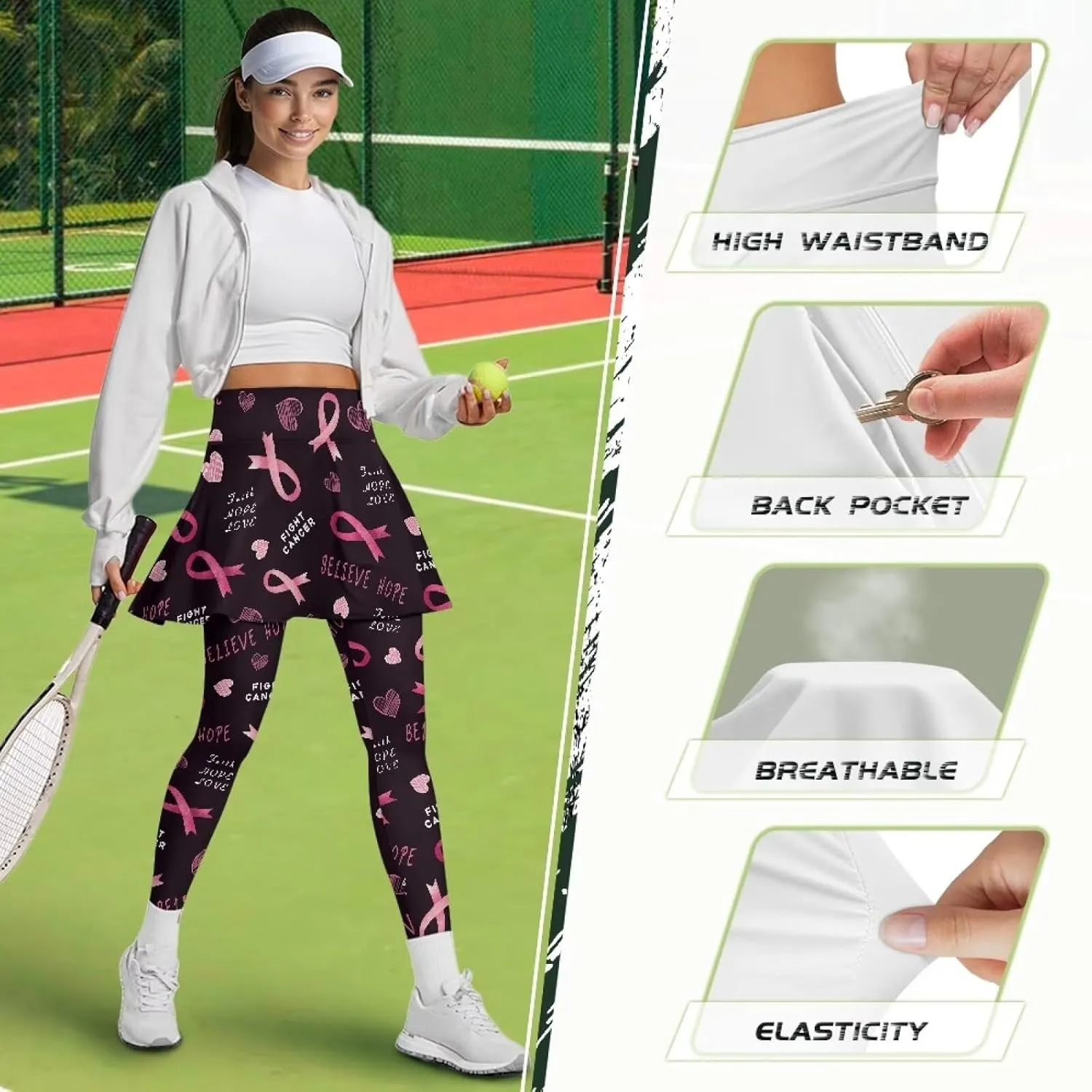 Women Yoga Legging with Skirt High Waisted Slim Full-Length Running Workout Skirted Yoga Pants with Pockets XS-3XL