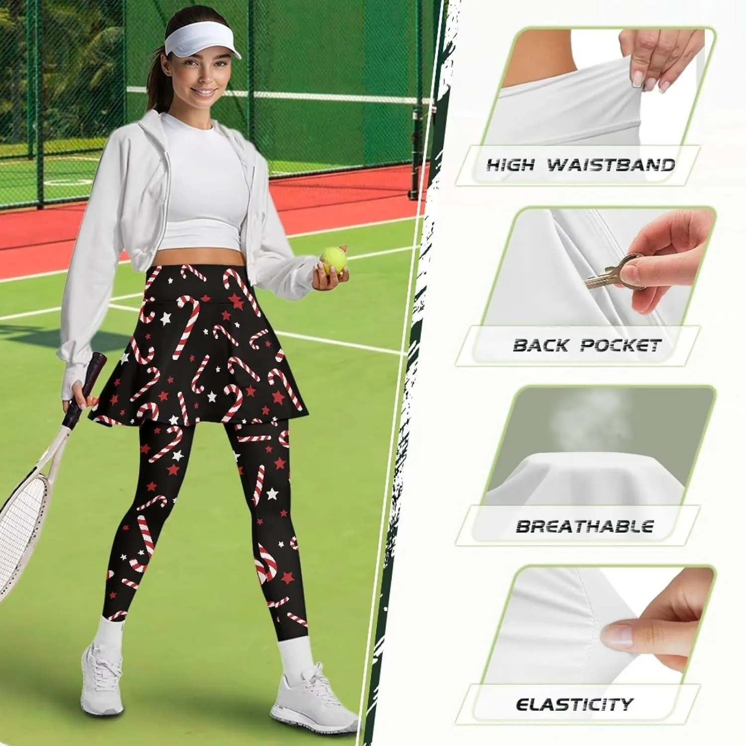 Women Yoga Legging with Skirt High Waisted Slim Full-Length Running Workout Skirted Yoga Pants with Pockets XS-3XL