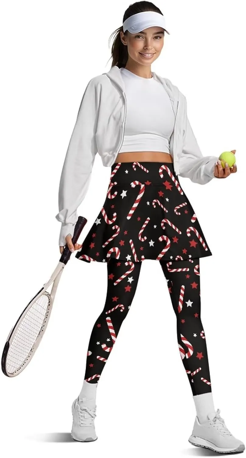 Women Yoga Legging with Skirt High Waisted Slim Full-Length Running Workout Skirted Yoga Pants with Pockets XS-3XL