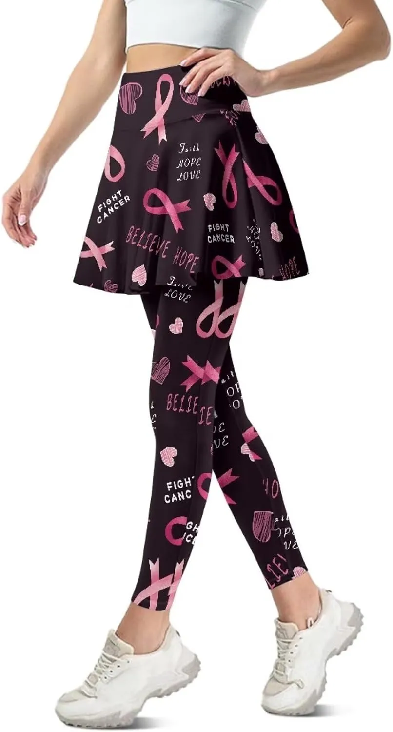 Women Yoga Legging with Skirt High Waisted Slim Full-Length Running Workout Skirted Yoga Pants with Pockets XS-3XL