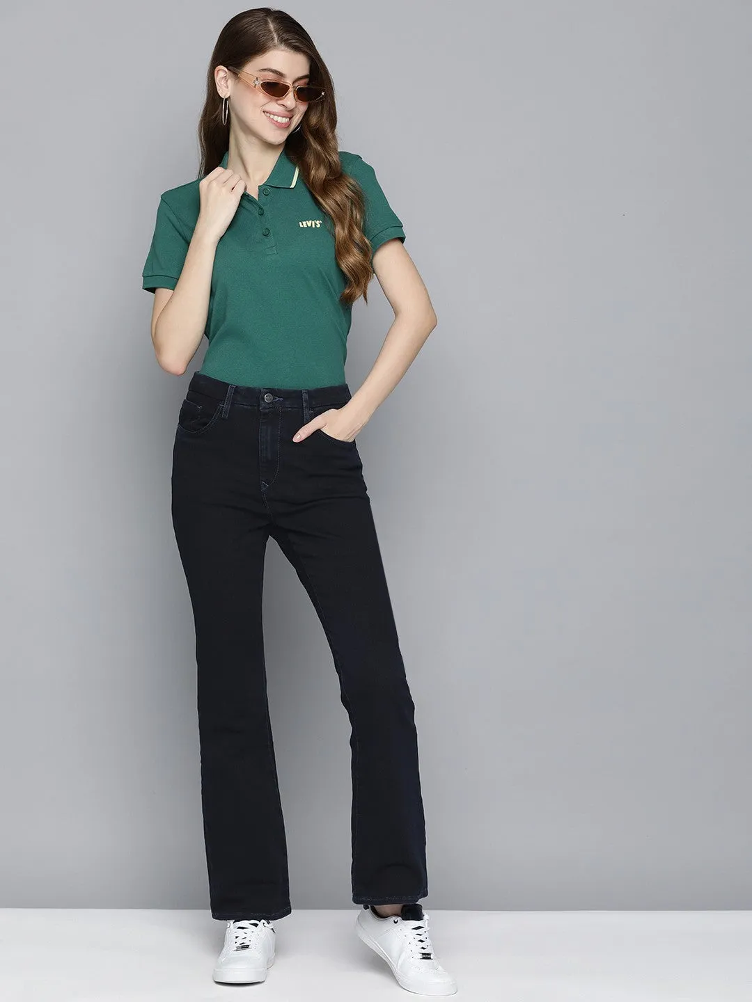 Women's 725 Navy Blue Bootcut Fit Mid Rise Jeans