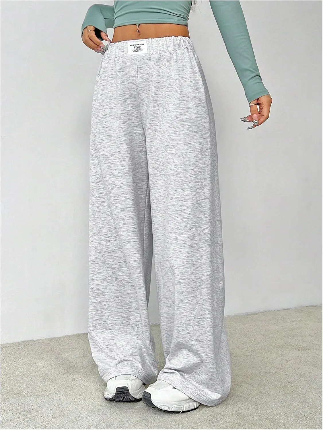 Women's Baggy Sweatpants Elastic Waist Wide Leg Pants Patched Workout Track Pants Joggers Trendy