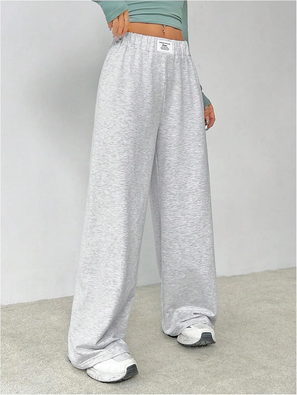Women's Baggy Sweatpants Elastic Waist Wide Leg Pants Patched Workout Track Pants Joggers Trendy
