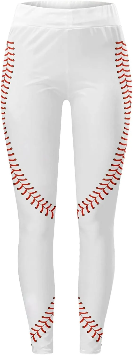 Women's Baseball Printed Leggings Elastic Tight Fitting External Wear Yoga Pants Workout Running Leggings Slim Casual Pant