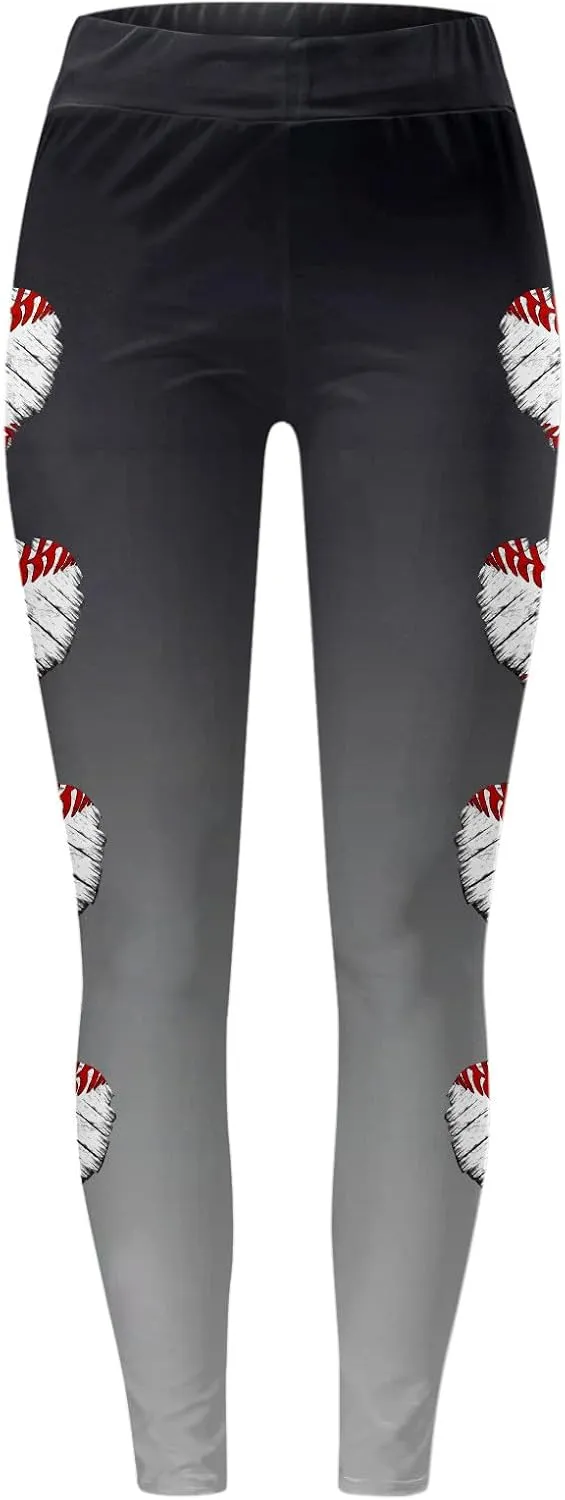 Women's Baseball Printed Leggings Elastic Tight Fitting External Wear Yoga Pants Workout Running Leggings Slim Casual Pant