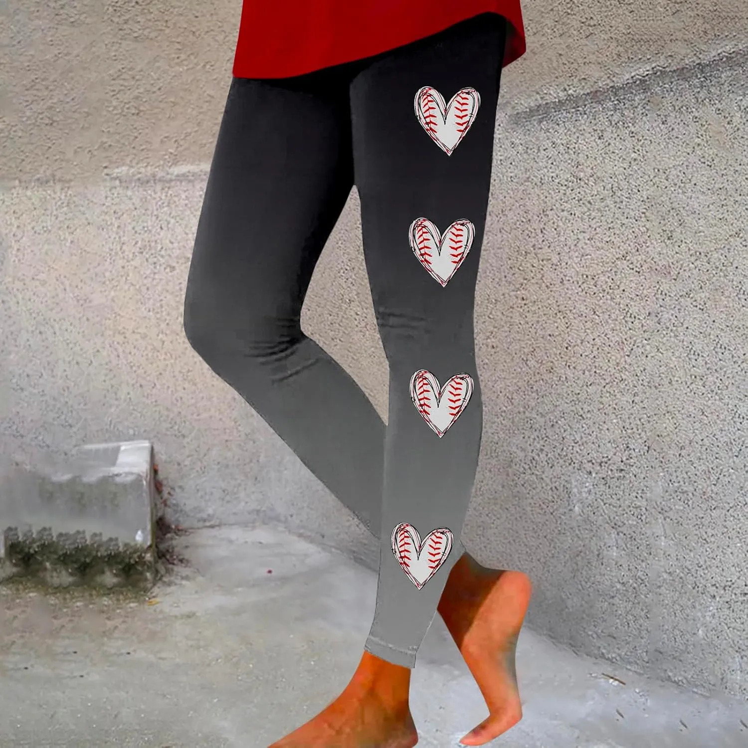 Women's Baseball Printed Leggings Elastic Tight Fitting External Wear Yoga Pants Workout Running Leggings Slim Casual Pant