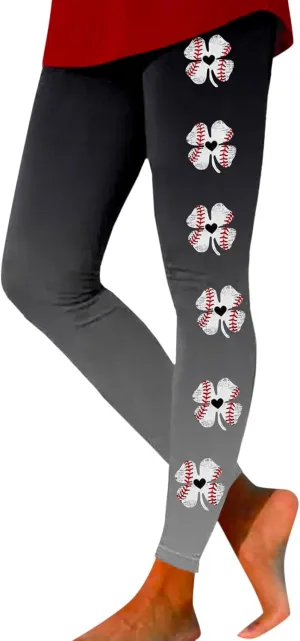 Women's Baseball Printed Leggings Elastic Tight Fitting External Wear Yoga Pants Workout Running Leggings Slim Casual Pant