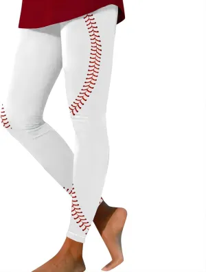 Women's Baseball Printed Leggings Elastic Tight Fitting External Wear Yoga Pants Workout Running Leggings Slim Casual Pant