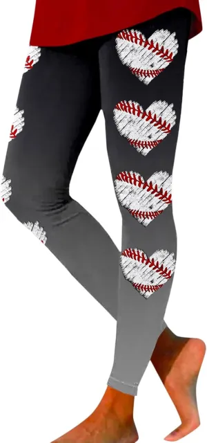 Women's Baseball Printed Leggings Elastic Tight Fitting External Wear Yoga Pants Workout Running Leggings Slim Casual Pant