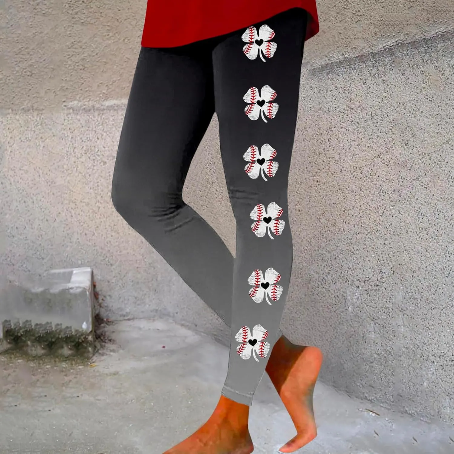 Women's Baseball Printed Leggings Elastic Tight Fitting External Wear Yoga Pants Workout Running Leggings Slim Casual Pant