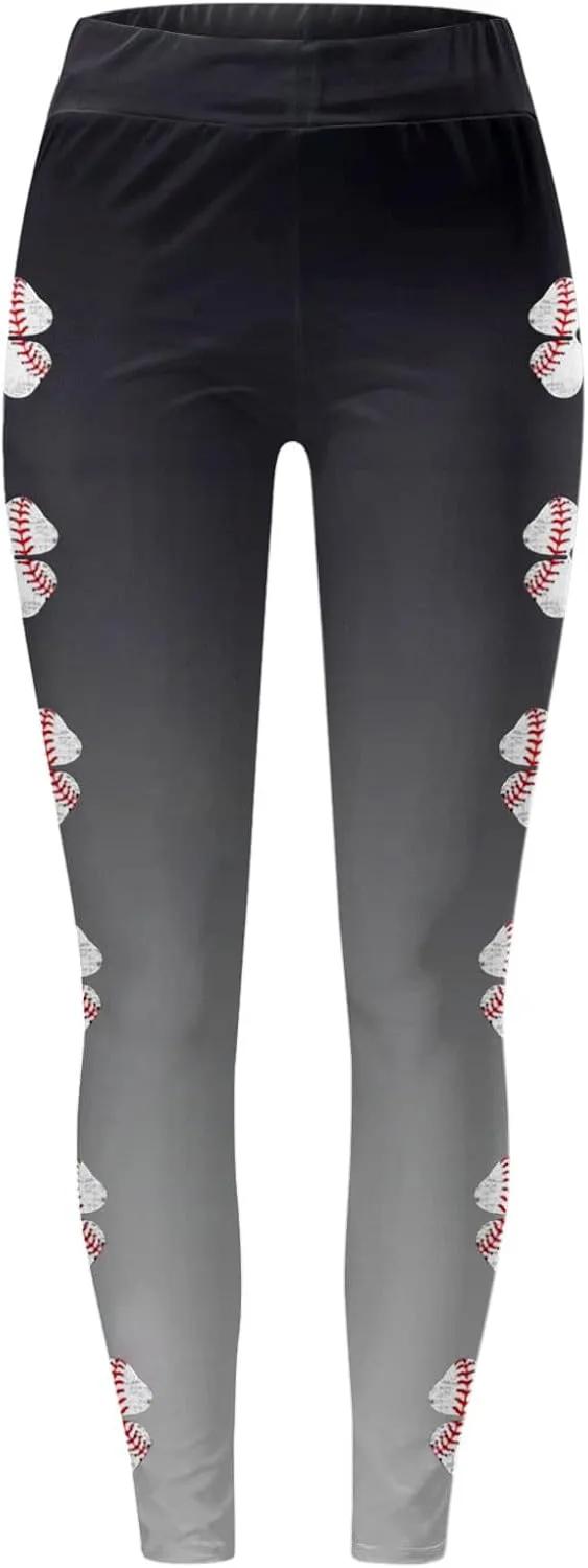 Women's Baseball Printed Leggings Elastic Tight Fitting External Wear Yoga Pants Workout Running Leggings Slim Casual Pant