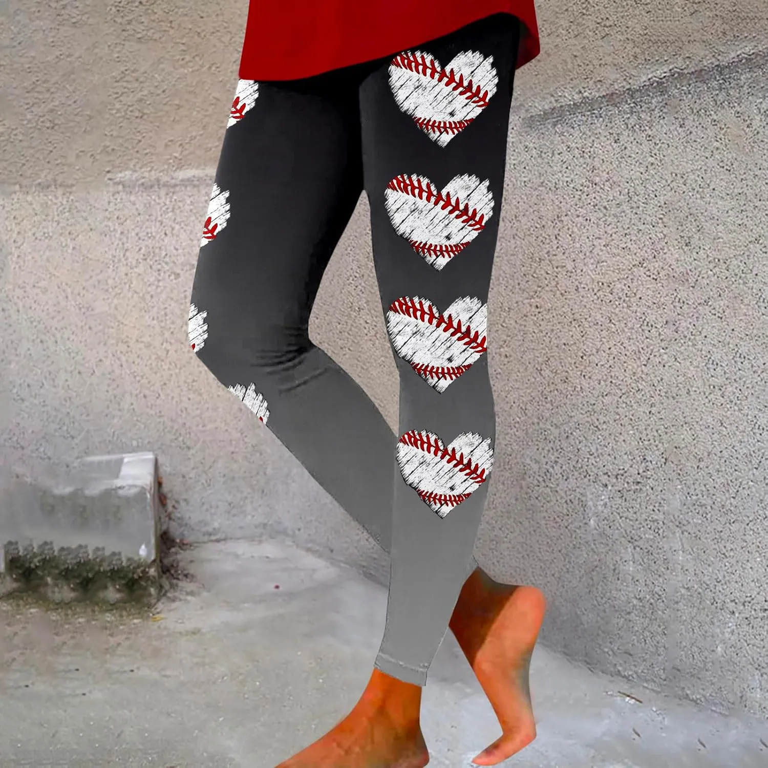Women's Baseball Printed Leggings Elastic Tight Fitting External Wear Yoga Pants Workout Running Leggings Slim Casual Pant