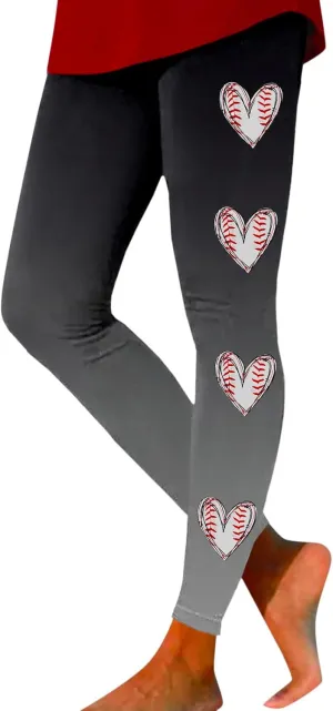 Women's Baseball Printed Leggings Elastic Tight Fitting External Wear Yoga Pants Workout Running Leggings Slim Casual Pant