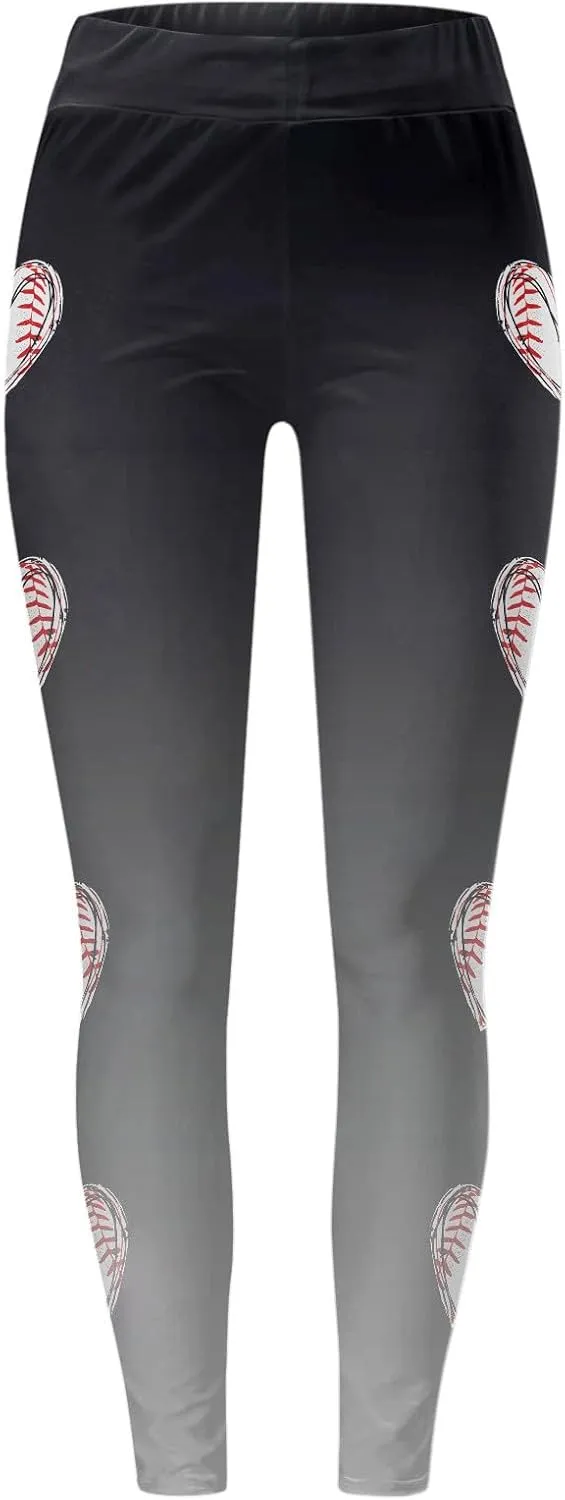 Women's Baseball Printed Leggings Elastic Tight Fitting External Wear Yoga Pants Workout Running Leggings Slim Casual Pant