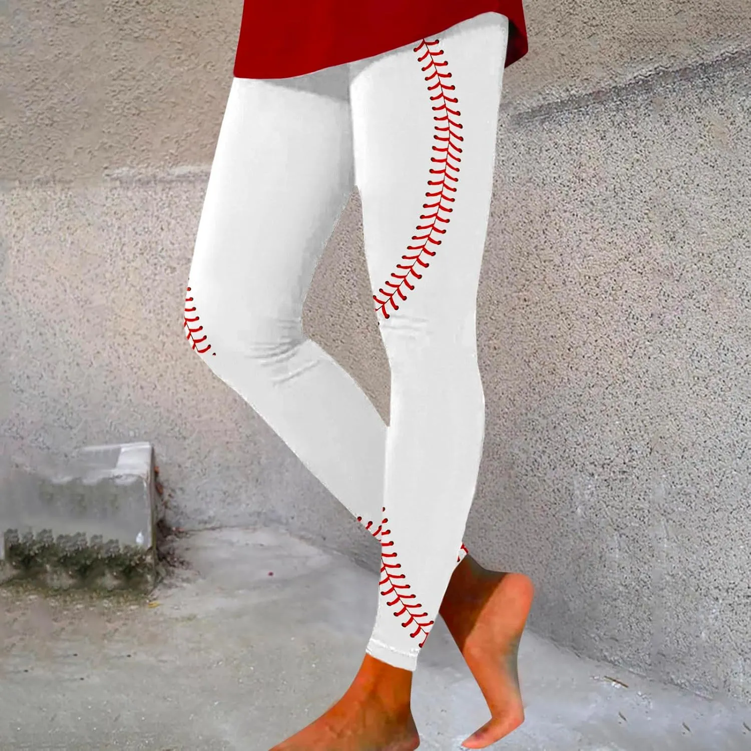 Women's Baseball Printed Leggings Elastic Tight Fitting External Wear Yoga Pants Workout Running Leggings Slim Casual Pant