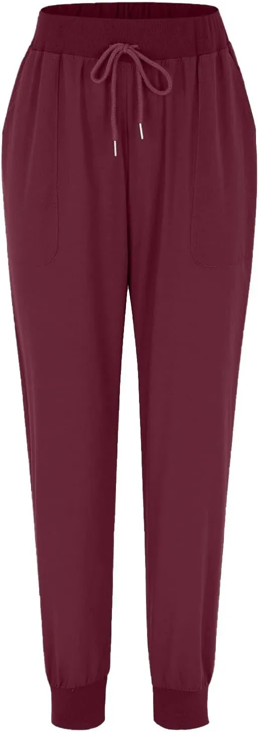 Womens Casual Pants Summer Linen Joggers Straight Leg Comfy Elastic High Waisted Beach Pants Loose Gauze Pants with Pockets