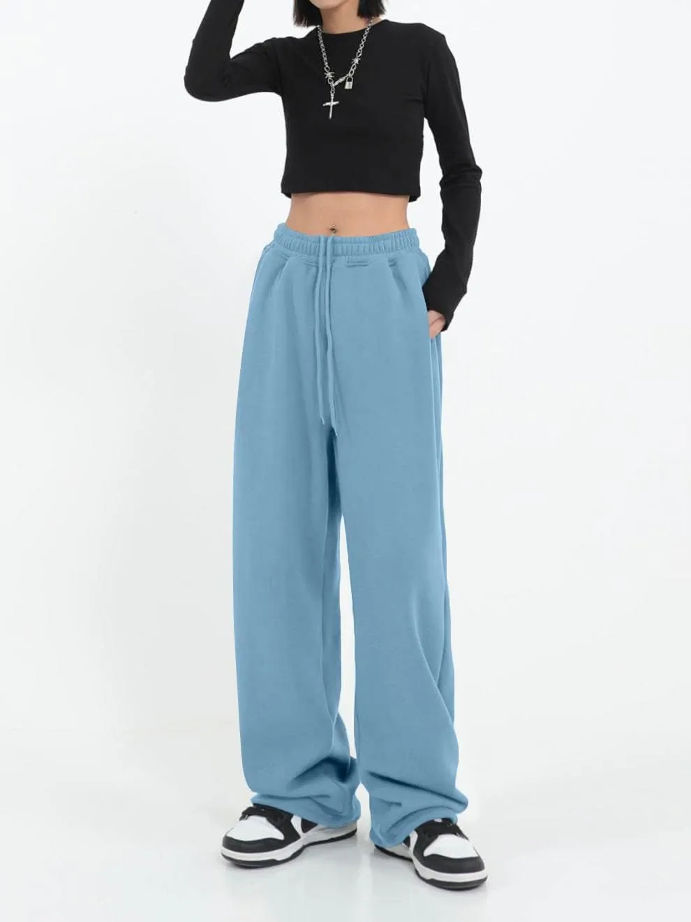 Women's Casual Wide Leg Sweatpants Loose Yoga Pants Comfy Lounge Jogger Baggy Sweatpants with Pockets