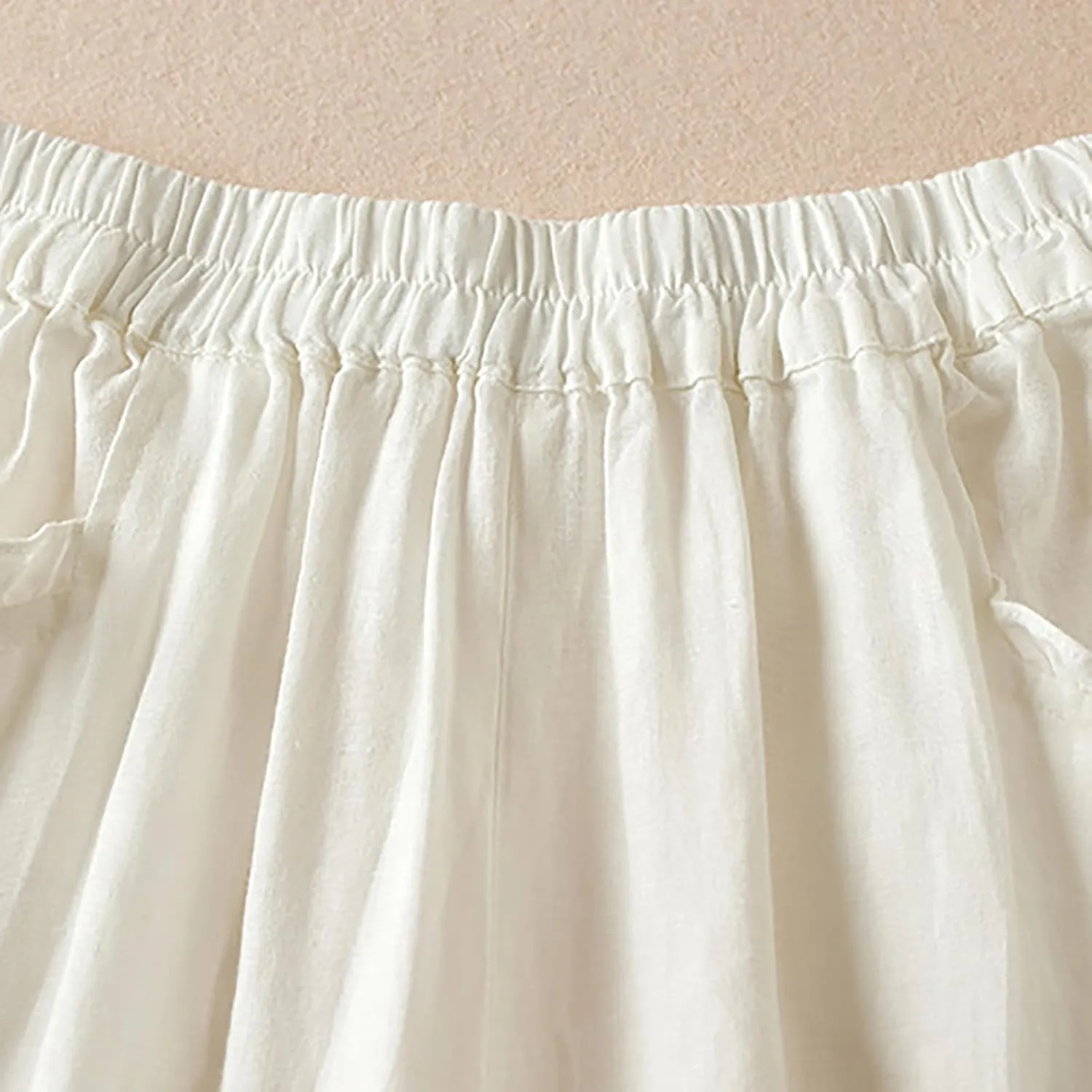 Womens Cotton Linen Capri Pants Casual Summer Elastic Wastic Loose Palazzo Harem Pants Wide Leg Trouser with Pockets