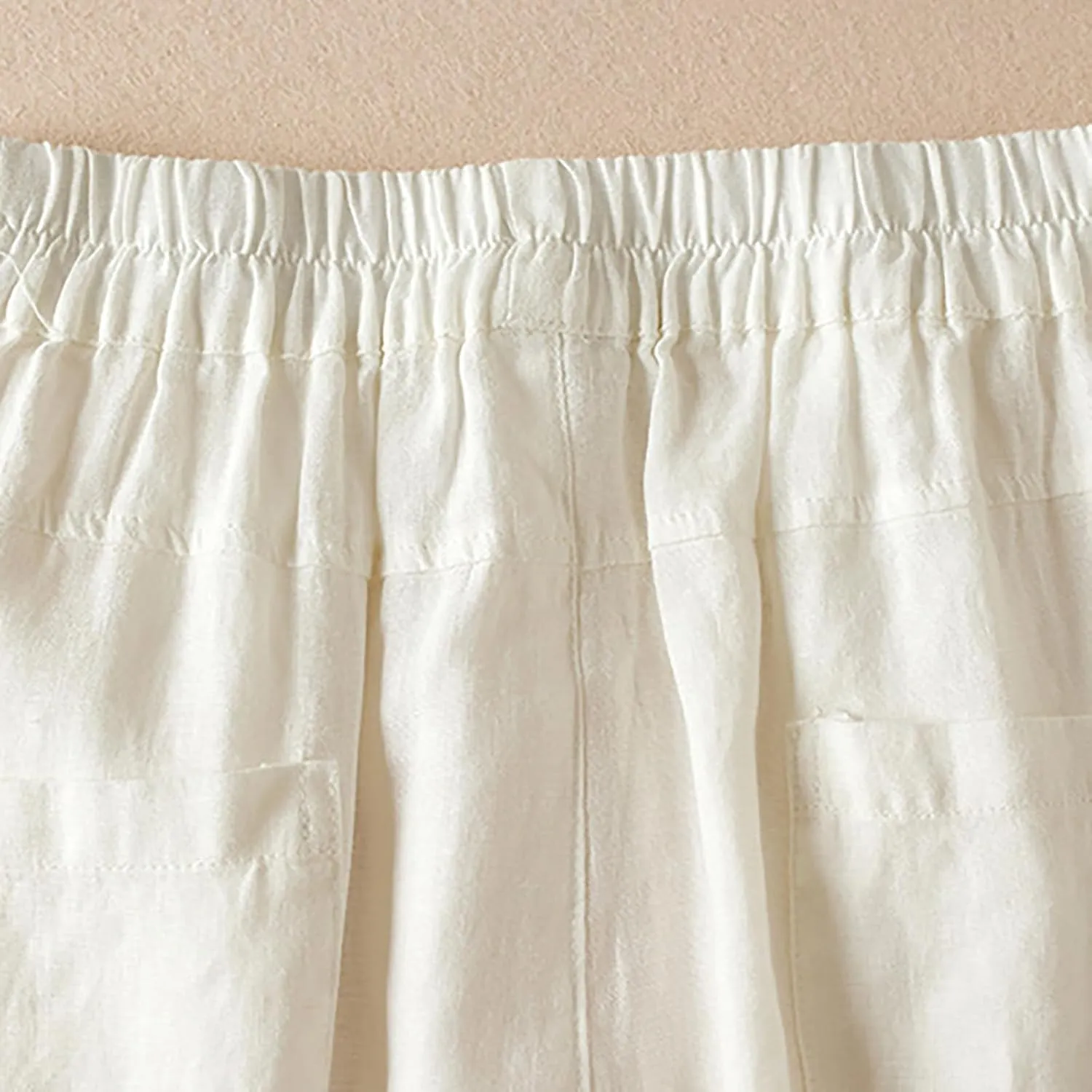Womens Cotton Linen Capri Pants Casual Summer Elastic Wastic Loose Palazzo Harem Pants Wide Leg Trouser with Pockets