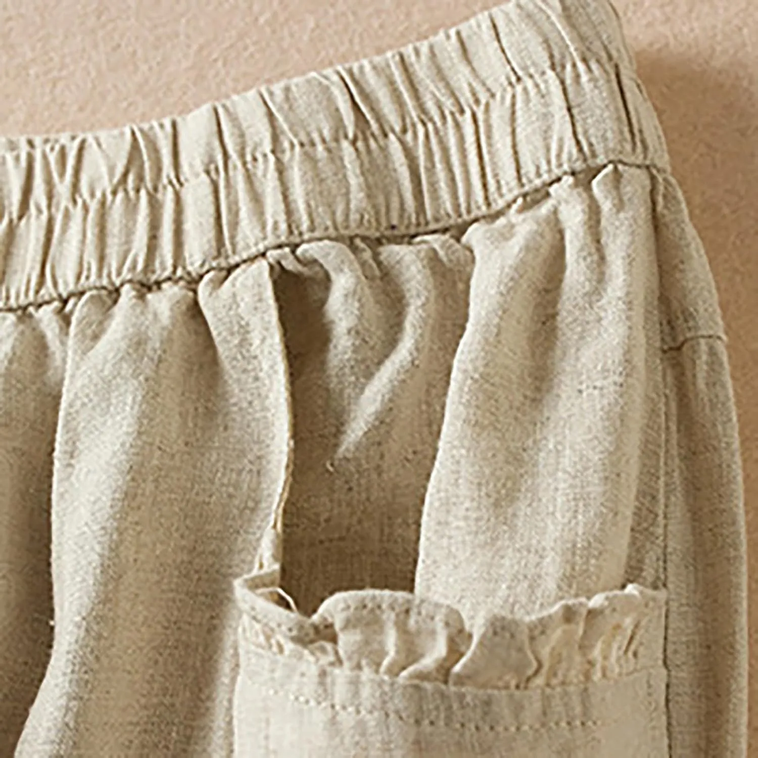 Womens Cotton Linen Capri Pants Casual Summer Elastic Wastic Loose Palazzo Harem Pants Wide Leg Trouser with Pockets