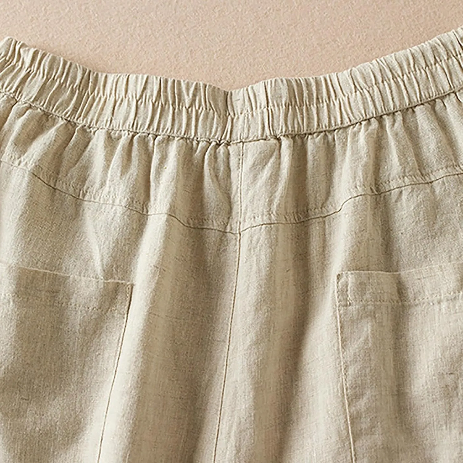 Womens Cotton Linen Capri Pants Casual Summer Elastic Wastic Loose Palazzo Harem Pants Wide Leg Trouser with Pockets