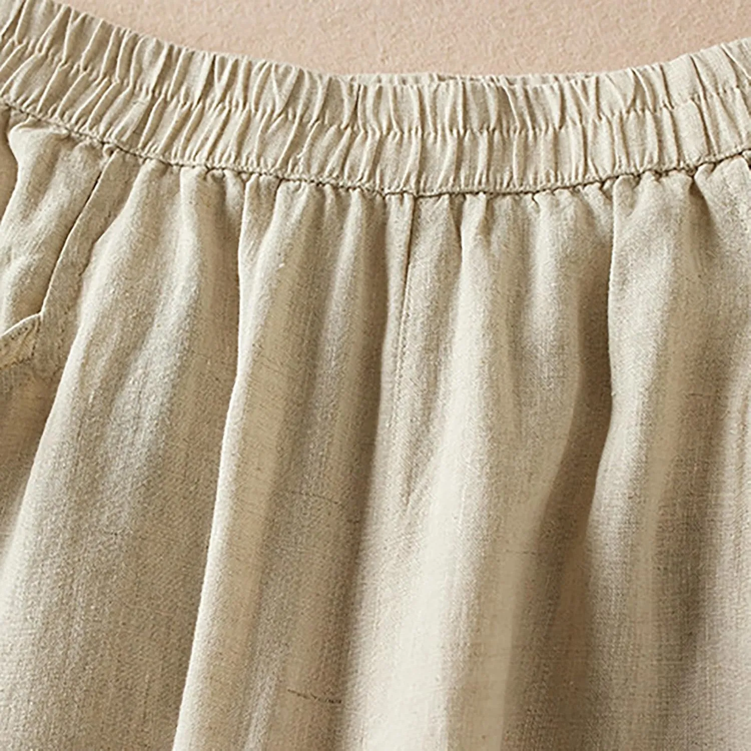 Womens Cotton Linen Capri Pants Casual Summer Elastic Wastic Loose Palazzo Harem Pants Wide Leg Trouser with Pockets