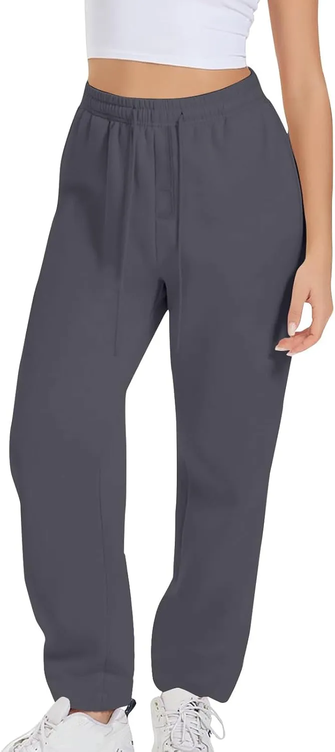 Womens High Waisted Drawstring Waist Wide Leg Sweatpants with Pockets Yoga Workout Casual Athletic Trousers Pants