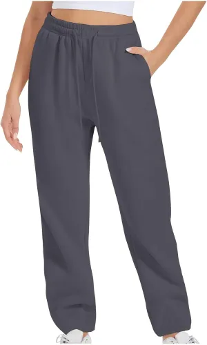Womens High Waisted Drawstring Waist Wide Leg Sweatpants with Pockets Yoga Workout Casual Athletic Trousers Pants