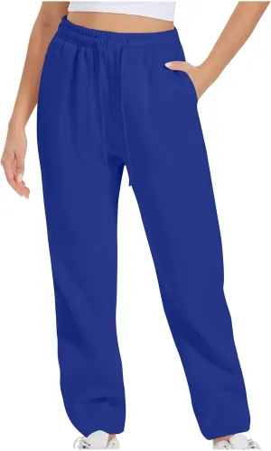 Womens High Waisted Drawstring Waist Wide Leg Sweatpants with Pockets Yoga Workout Casual Athletic Trousers Pants