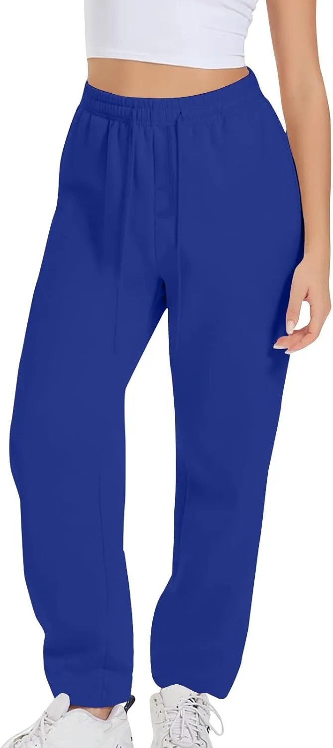 Womens High Waisted Drawstring Waist Wide Leg Sweatpants with Pockets Yoga Workout Casual Athletic Trousers Pants