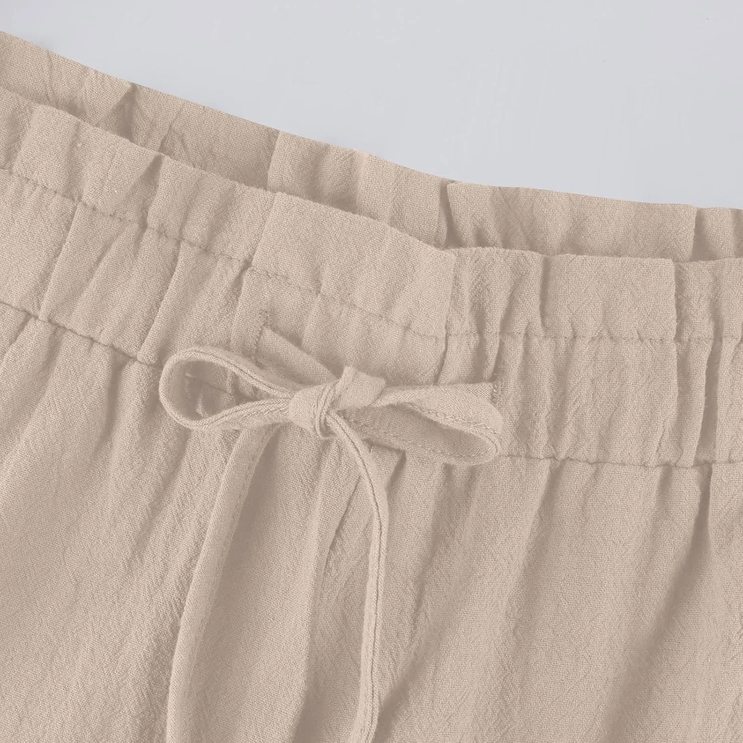 Women's Linen Pants Casual Drawstring High Waisted Wide Leg Capri Pant Summer Baggy Palazzo Trousers with Pockets
