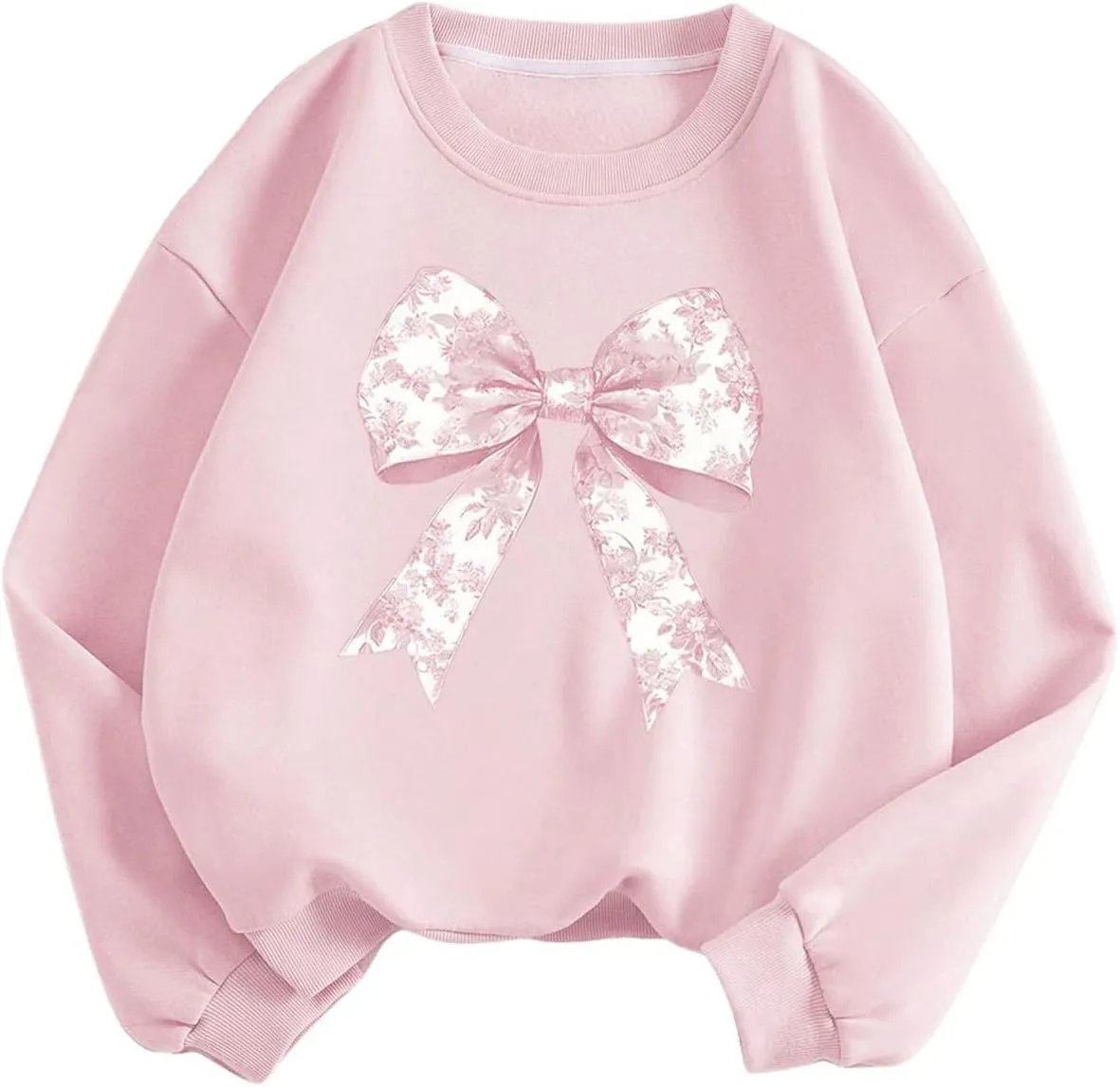 Women's Oversized Sweatshirts Bow Long Sleeve Crewneck Drop Shoulder Graphic Pullover Tops Trendy
