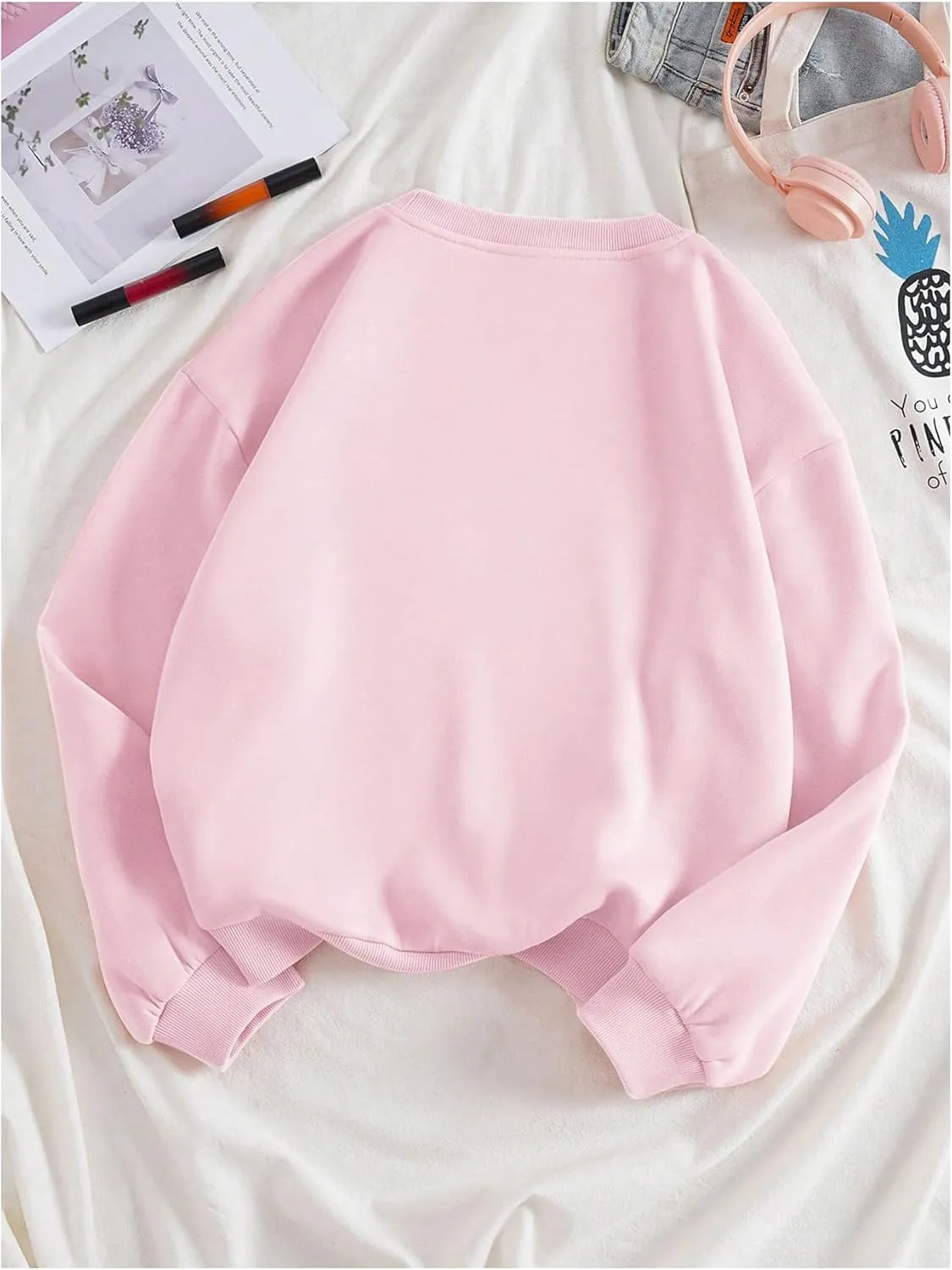 Women's Oversized Sweatshirts Bow Long Sleeve Crewneck Drop Shoulder Graphic Pullover Tops Trendy