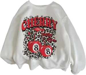 Women's Oversized Sweatshirts Bow Long Sleeve Crewneck Drop Shoulder Graphic Pullover Tops Trendy