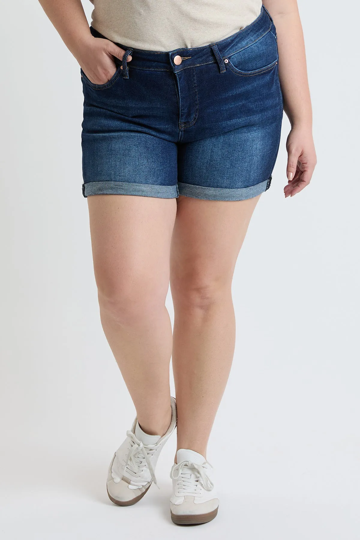 Women's Plus High Rise Premium Stretch Fold-Over Cuff Shorts