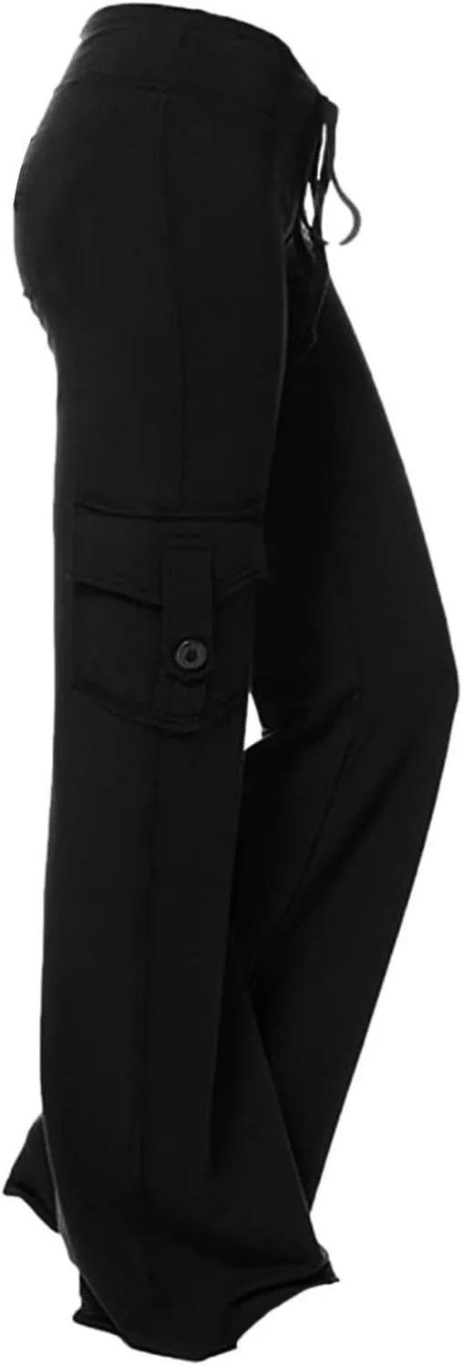 Womens Plus Size Cargo Yoga Pants Dressy Casual Loose Comfy Wide Leg Lounge Trousers High Waist Bootcut Yoga Leggings